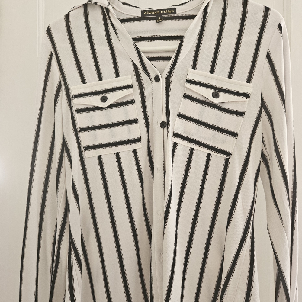 A. Byer Black and White Striped Blouse